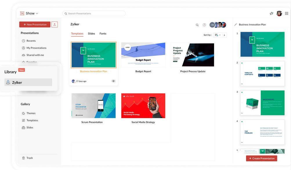 Zoho Show : fonctionnalités pour la formation